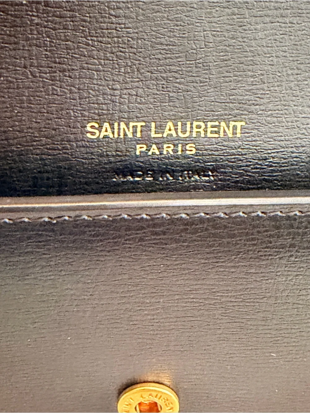 Saint Laurent Black Leather Crossbody phone holder with Gold YSL Chain